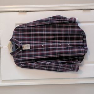 Men's long sleeve button down plaid, large